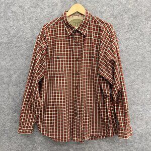 HAGGAR Men's Flannel Button-Up 2 Pockets, Red Brown Plaid